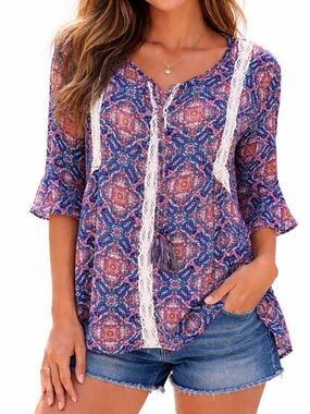 Artesia brand floral print boho lightweight crochet detailing SZ XXL 2XL
